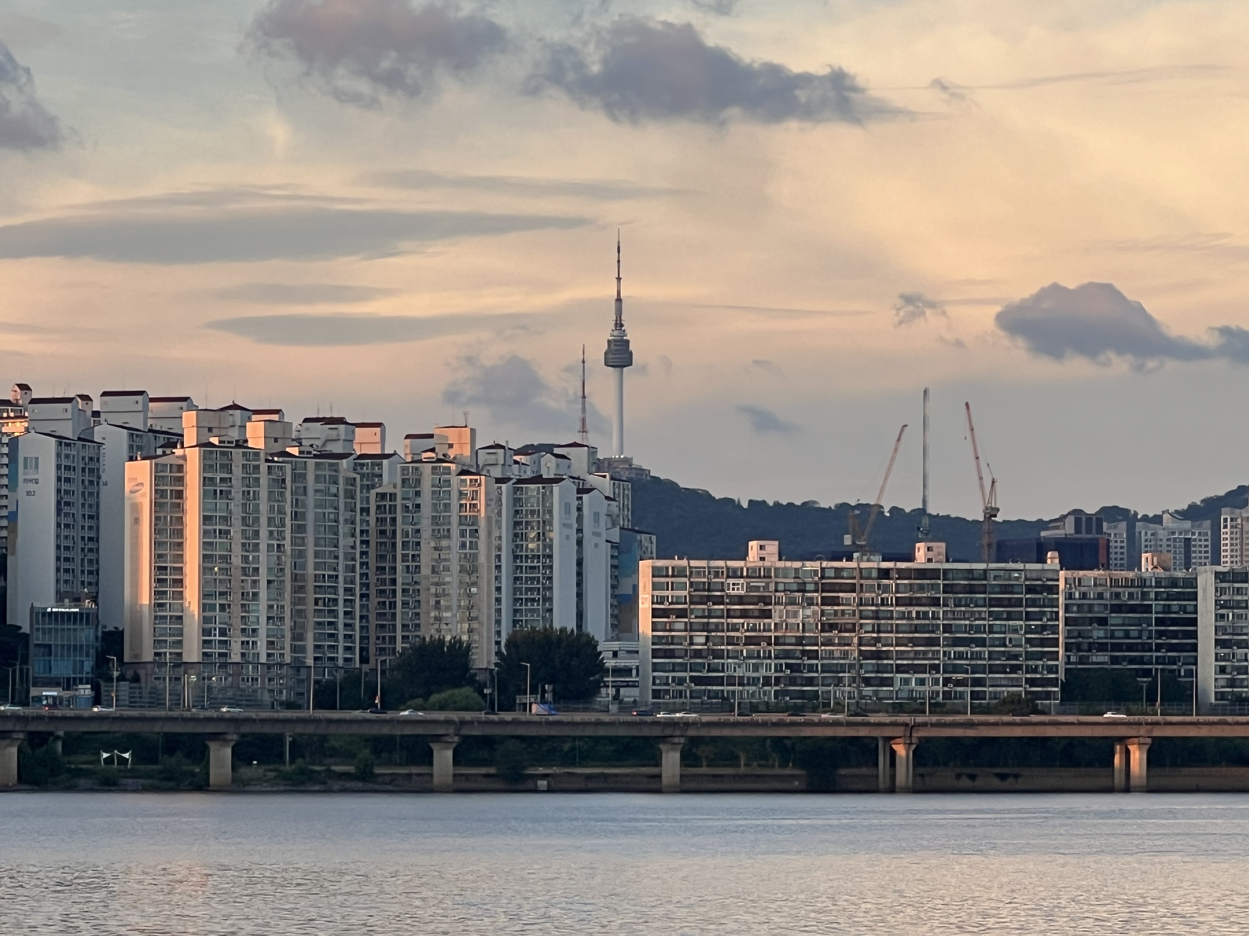 Seoul skyline, sunset